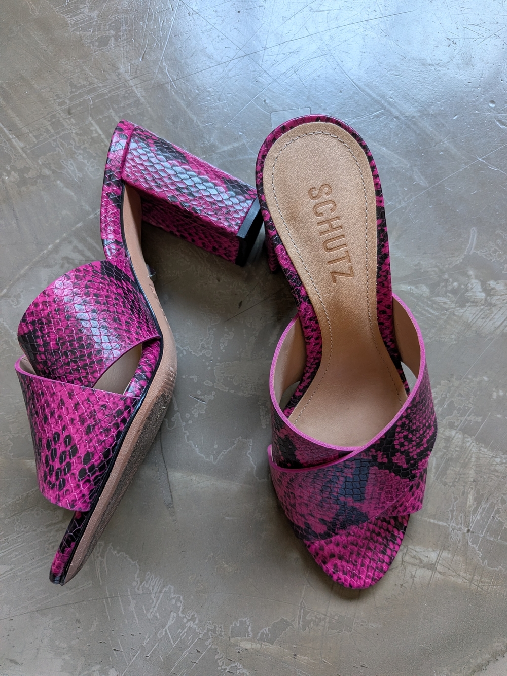 SCHUTZ Magenta Snake-Print Mules - Size 6